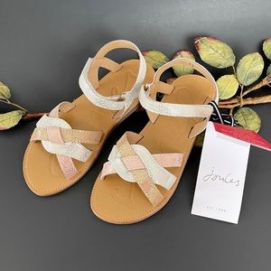 Joules Girls Cala Crossover Silver/Gold Sparkle Leather Sandals NWT Size 10